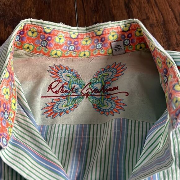 ROBERT GRAHAM Men Striped Multi-Color Flip Cuff Long Sleeve Button Shirt size XL - Picture 2 of 10